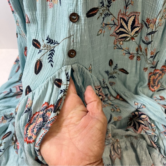 American Rag Light Blue Floral Off Shoulder Boho Maxi Dress SZ XL - Picture 8 of 14